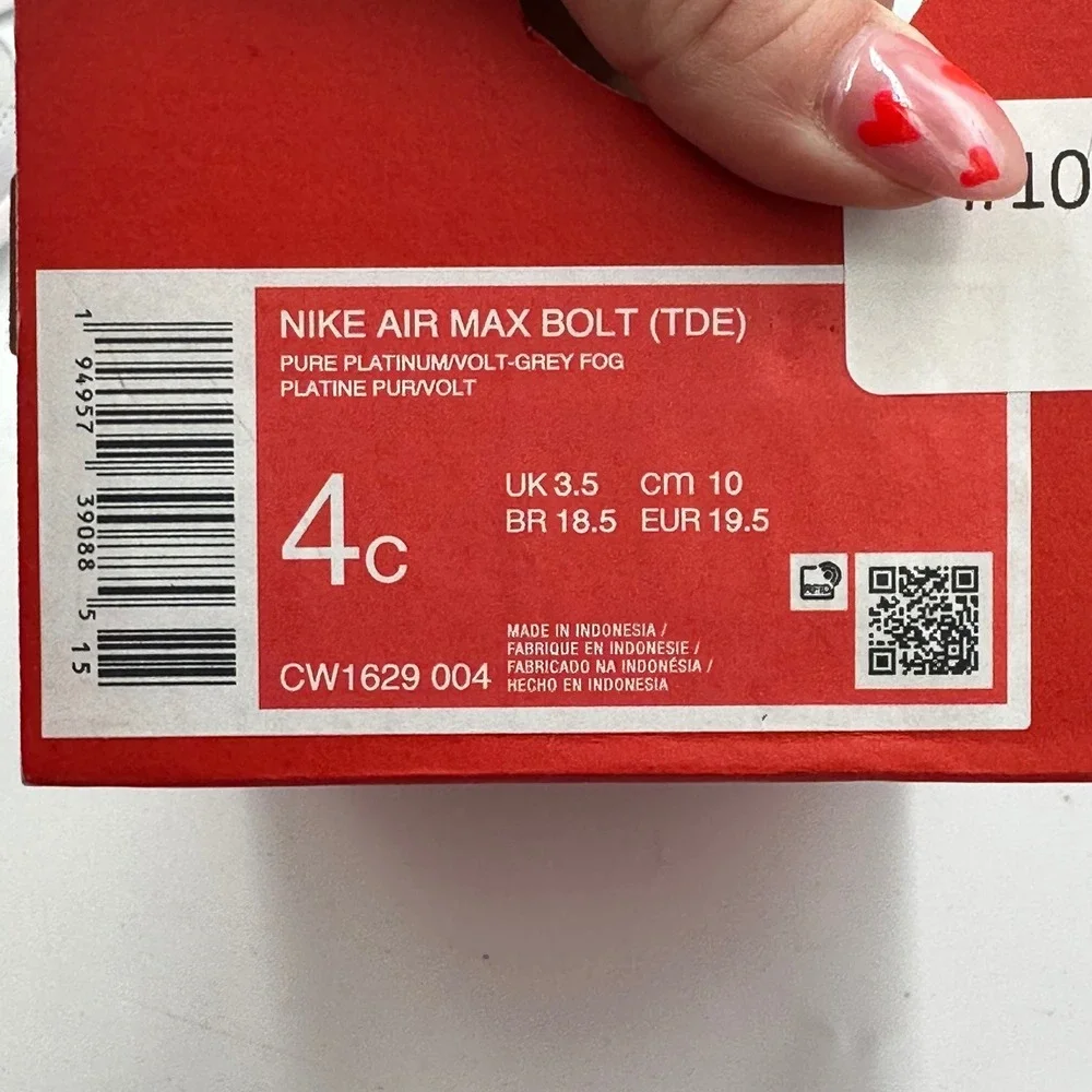 Nike Air Max Bolt TDE Toddler Shoes Pure Platinum Volt Grey CW1629-004 Size‎ 4C